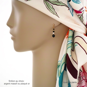 boucles d'oreilles pendantes femme argent ou plaqué or avec pierre naturelle noire fait main en France