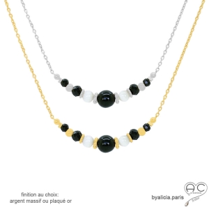 pierres naturelles noires sur une chaîne plaqué or ou argent collier  noir femme fait main sur mesure