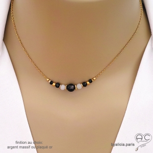 Collier avec pierres naturelles noires sur une chaîne fine, fait main, création by Alicia