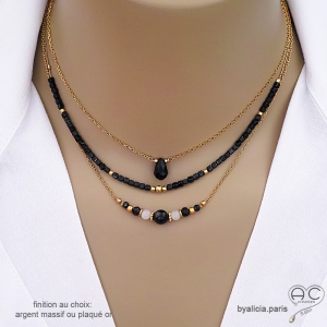 collier ras du cou choker créateur en pierre naturelle noire fabriquè  à la main en France