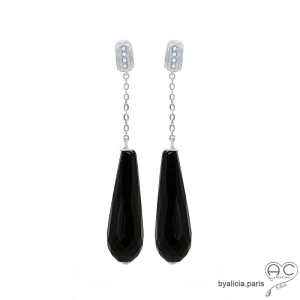 boucles d'oreilles noires en pierre naturelle onyx et argent fait main créateur français