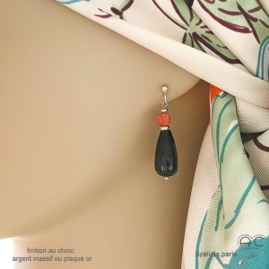 boucles d'oreilles pierres naturelles onyx et cornaline, argent, artisanales créateur français