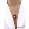 grand pendentif orange femme en pierres naturelles agate feu, cornaline, quartz fumé et pointe argent réalisé à la main