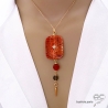Pendentif agate feu, cornaline et quartz fumé, bijou plaqué or avec zircon et pointe, fait main, création by Alicia