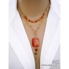 grand pendentif orange femme en pierres naturelles agate feu, cornaline, quartz fumé et pointe dorée réalisé à la main
