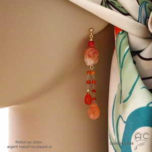 Boucles d'oreilles pierre de soleil et cornaline, plaqué or ou argent, fait main, création by Alicia
