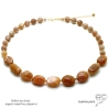 grand collier orange abricot femme en pierre de soleil naturelle argent 925 ou plaqué or réalisé à la main en France