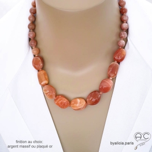 Collier en pierre de soleil, finition plaqué or ou argent massif, pierre naturelle, création by Alicia