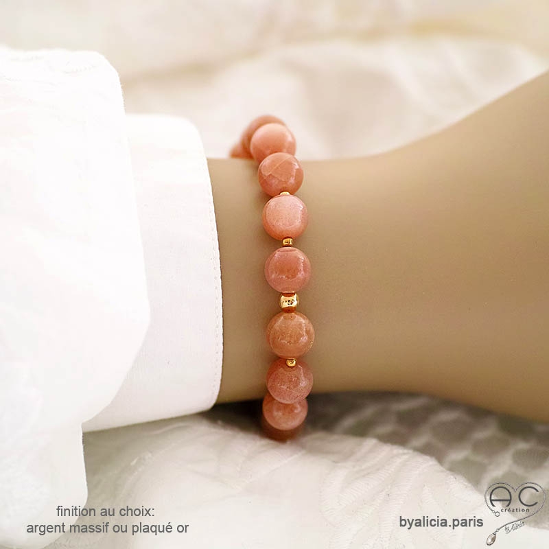 Bracelet pierre de soleil, finitions plaqué or ou argent, fait main, création by Alicia