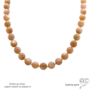 collier femme pierres semi-précieuses pierre de soleil plaqué or fait main en France