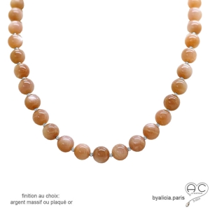 collier femme pierres semi-précieuses pierre de soleil argent massif fait main en France