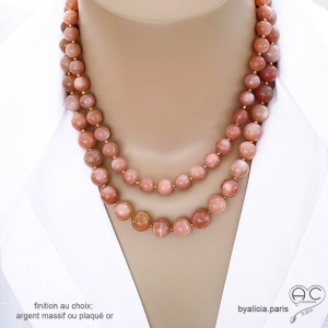 grand collier orange abricot femme en pierre de soleil fait main sur mesure créateur français