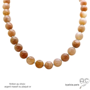 grand collier femme pierres semi-précieuses pierre de soleil argent massif fait main en France