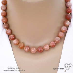 Collier en pierre de soleil ronde 1cm, finition plaqué or ou argent massif, pierre naturelle, création by Alicia