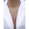 Pendentif artisanal en agate rose, pierre de soleil, quartz rose et une étoile argent sur chaîne argent massif