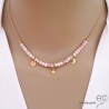Collier en opale rose, pampilles étoile et lune, plaqué or, fait main, création by Alicia