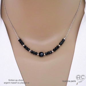 collir ras de cou noir pierre naturelle onyx et spinelle noire chaîne argent fait main en France