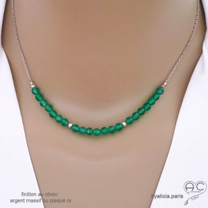 collier vert femme pierre verte onyx sur une chaîne en argent massif, fait main sur mesure