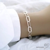 Bracelet argent massif chaîne gros maillons rectangulaires martelé, tendance, femme