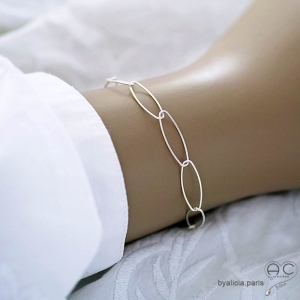 Bracelet argent 925 chaîne grands, longs maillons ovales, tendance, femme, création by Alicia