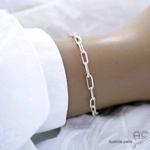 Bracelet argent massif chaîne grands maillons ovales, tendance, femme, création by Alicia