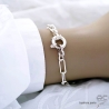Bracelet argent massif chaîne grandes maillons rectangulaires avec grand fermoir rond, tendance, création by Alicia