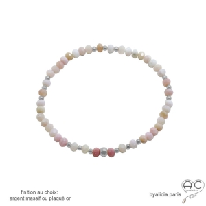 bracelet opale rose argent, pierre naturelle, fin, raffiné, femme, créateur français