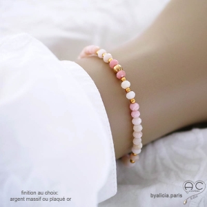 Bracelet opale rose, finition plaqué or ou argent, fait main création by Alicia