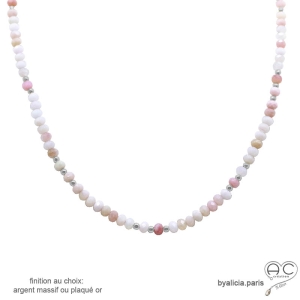 collier opale rose argent, pierre naturelle, fait main en France