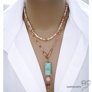 bijou créateur français en opale rose collier fin femme