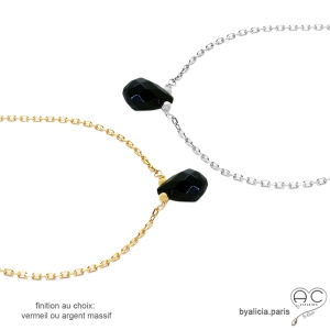 collier artisanal fin onyx, ras de cou femme délicat créateur pierre noire fait à la main sur mesure