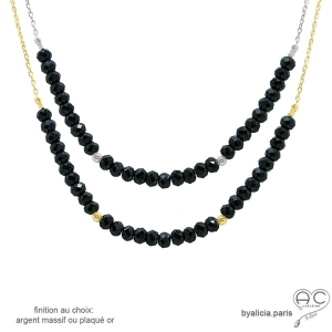 Collier ras de cou spinelle noire sur une chaîne en plaqué or ou argent, fait main, création by Alicia