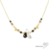 collier ras de cou femme plaqué or, perle baroque, onyx noire, fait main en France