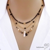 bijou créateur collier perle baroqué et pierres naturelles noirs plaqué or  fait main sur mesure en France