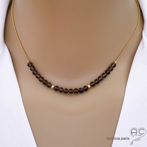collier quartz fumé sur une chaîne en plaqué or fait main, créateur français