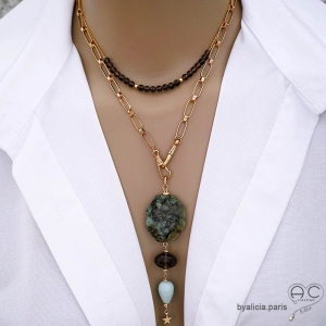 bijou créateur français collier en quartz fumé pierre naturelle marron