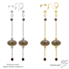 Boucles d'oreilles en quartz fumé et grenat sur chaîne en plaqué or ou argent, fait main création by Alicia