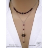 Collier cravate quartz fumé et grenat sur une chaîne argent massif, fait main créateur français