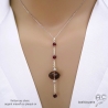Collier cravate quartz fumé et grenat, chaîne argent massif ou plaqué or, fabrication artisanale française