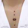 Collier cravate quartz fumé et grenat, chaîne plaqué or ou argent massif, fabrication artisanale française
