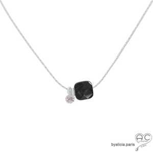 collier délicat pierre naturelle noire argent 925 fait main en France