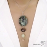 pendentif long avec étoile en argent 925 pierres naturelles turquoise africaine quartz fumé fait main sur mesure