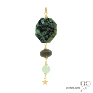 pendentif long avec étoile en plaqué or pierres naturelles turquoise africaine quartz fumé fait main sur mesure