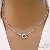 Collier, sautoir, chaîne argent massif grands maillons ovales avec fermoir marin, création by Alicia