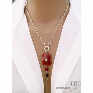 collier sautoir argent massif 925 chaîne grands maillons ovales fermoir bouée femme