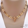 Collier, sautoir, chaîne plaqué or gros maillons avec fermoir T, création by Alicia