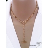 Collier, ras de cou cravate en chaîne plaqué or gros maillons avec fermoir T, création by Alicia