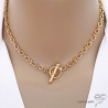 grosse chaîne plaqué or fermoir anneau & barre ras du cou longueur réglable