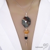 Élégant pendentif en argent, jaspe turquoise africaine, agate jaune et onyx noir. Pièce artisanale française