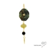 Élégant pendentif en plaqué or, jaspe turquoise africaine, agate jaune et onyx noir. Pièce artisanale française